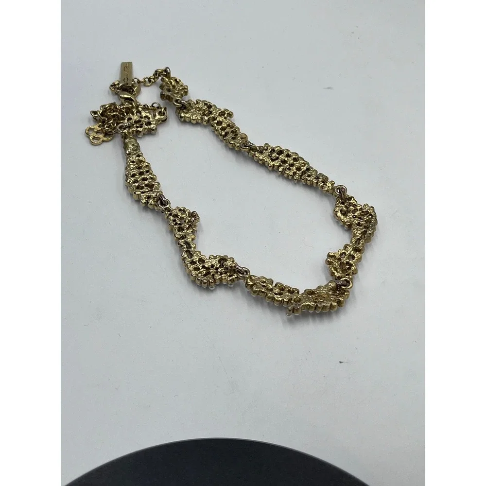 Oscar de la Renta Crystal Torn Paper Pearl Glamour Antique Gold Tone Necklace - Picture 10 of 12